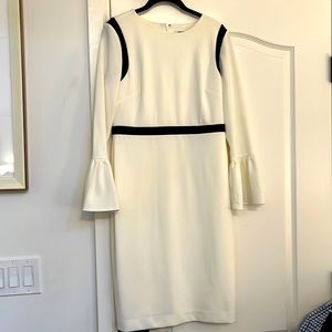 Calvin Klein beige long bell sleeve dress, size 10